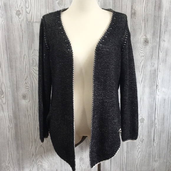INDIGO Thread Co. Open Cardigan Black Criss Cross Weave Pattern - Picture 1 of 9